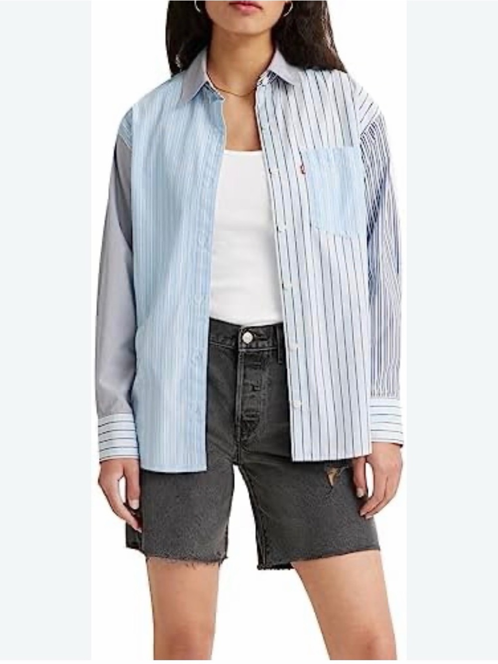 Levi's Blue and White Striped Oversized Button-Down Shirt L